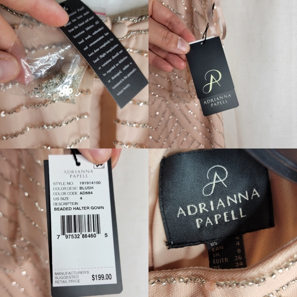 Adrianna Papell Womens size 4 Art Deco Blouson Halter Beaded Blush Pink Dress - Picture 3 of 8